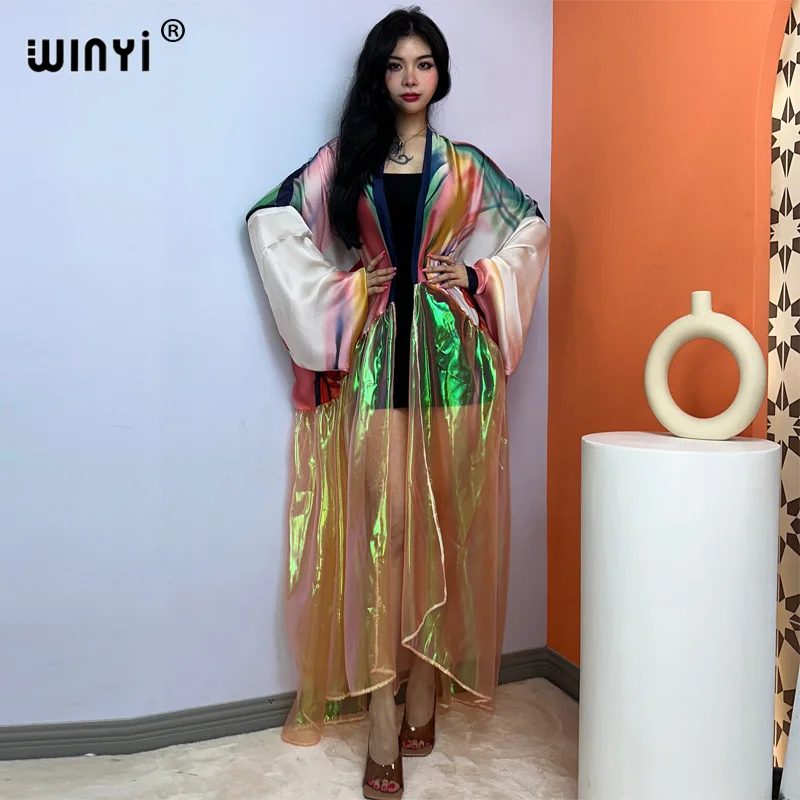 WINYI new Africa fashion print cappotto da donna abito lungo elegante Boho maxi beach nuoto Cover Up Cardigan lungo Holiday Sexy Covers