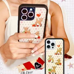 Wildflower Cute Cartoon Christmas Love Cherry Strawberry Fawn Phone Case For iPhone 13 12 14 15 16 17 Pro Max Christmas Gift