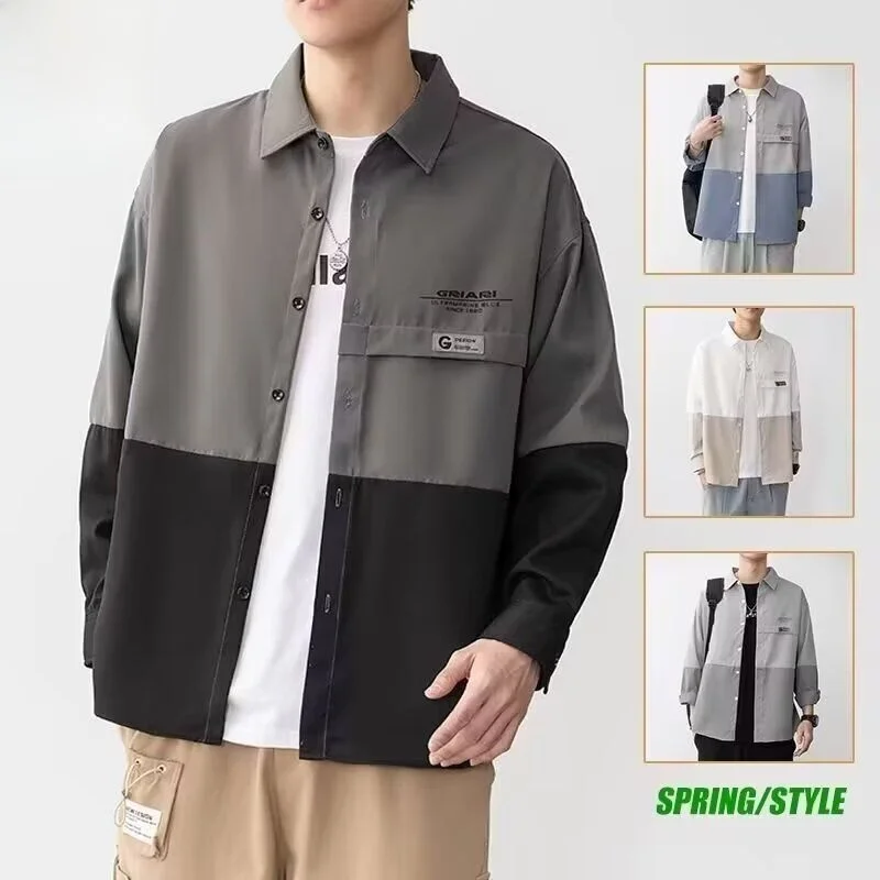 

New Men's Casual Loose irt Autumn Faion Versatile Outerwear Stand Fit Long Sve Ice Sensation Spring Wear Spring Season