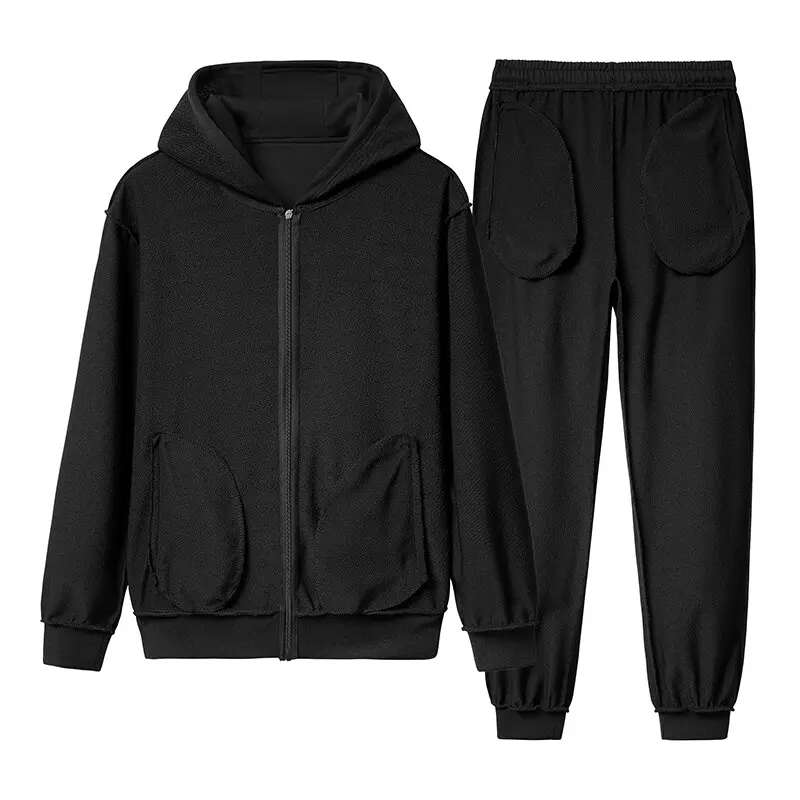 Autumn and Spring New Pure Color American Vintage Hooded Sweatshirt Set Men's Casual Loose Sports High Quality Two-piece Set