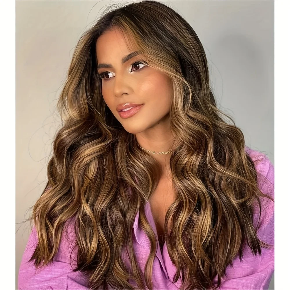 

Коричневый длинный парик из натуральных волос, 26 дюймов, плотность 200%, без клея, с волнистым кружевом 5x5, шелковая основа, для женщин, с детской шелковистой шелковистой крошкой, предварительно пророщенный.