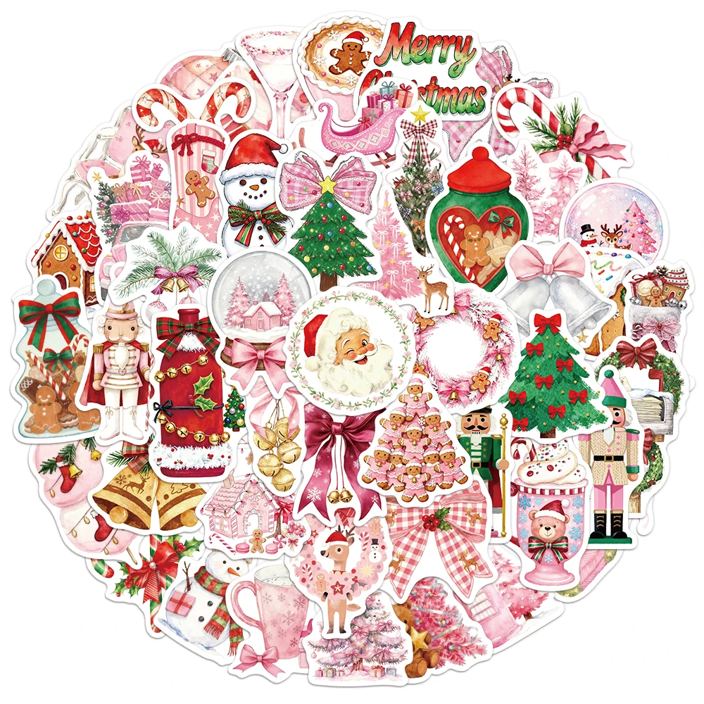 50PCS Rosa Weihnachten Serie Geschenk Graffiti Aufkleber DIY Gepäck Notebook Wasser Tasse Computer Wasserdichte Aufkleber
