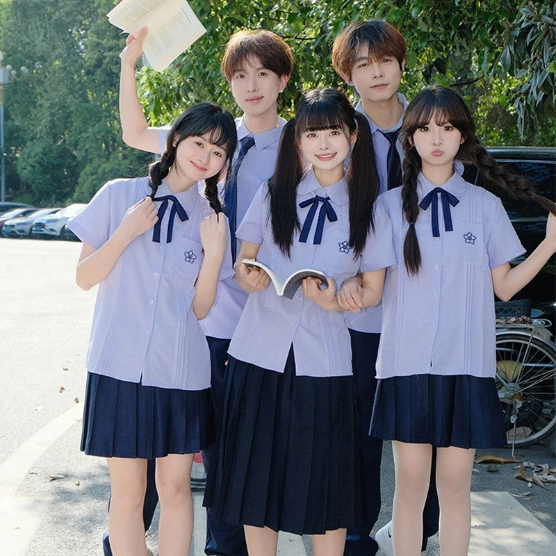 Thailand JK Uniform Set for Middle High School Student Girl Purple Shirt Clothes Thai College Preppy Style Pleated Skirt