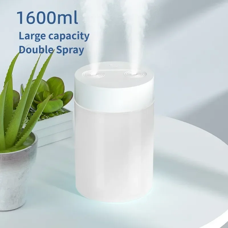 1600ML Double Spray Humidifier Atomizer USB Powered Large Capacity for Home Mute Bedroom Office Night Light Air Humidifier