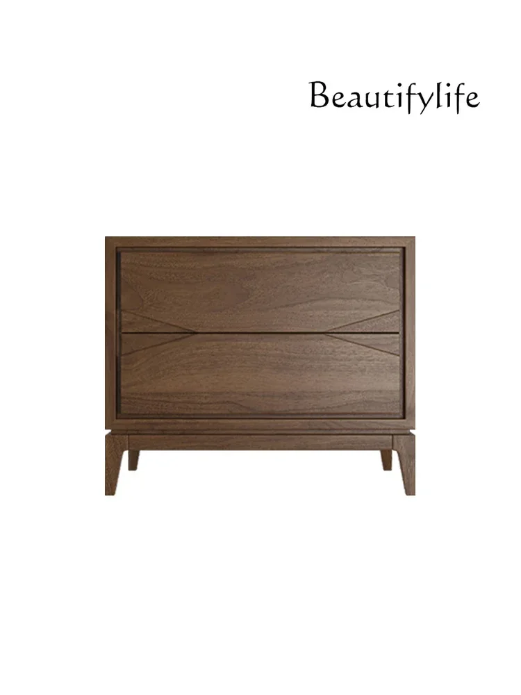 F Nordic Simple Modern Simple Walnut Bedside Table, Italian Light Luxury Solid Wood Bedside Table