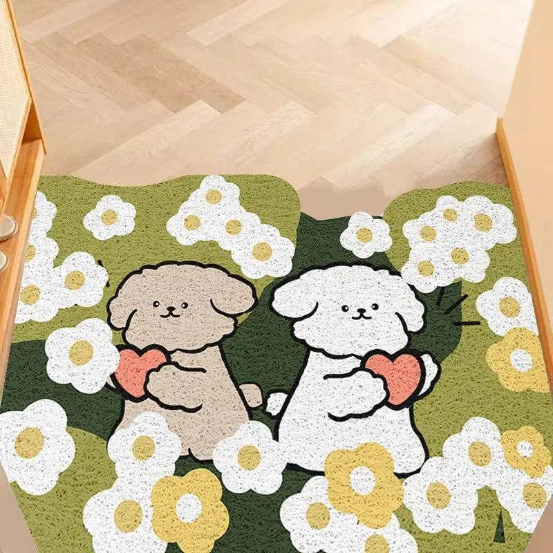 Cartoon silk circle entry door floor mat, entrance entrance entrance porch foot pad, fresh household soil rubbing mud pad