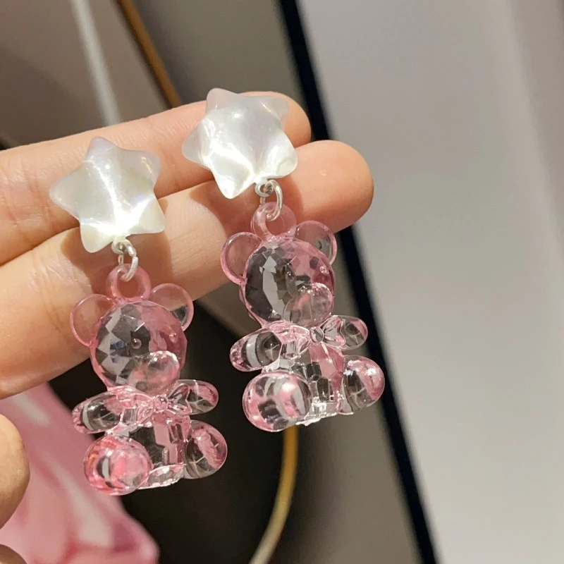 كوريا الجنوبية شفافة الدب Earnail 2025 جديد الحب على شكل أقراط مشبكية هدية عيد جميلة