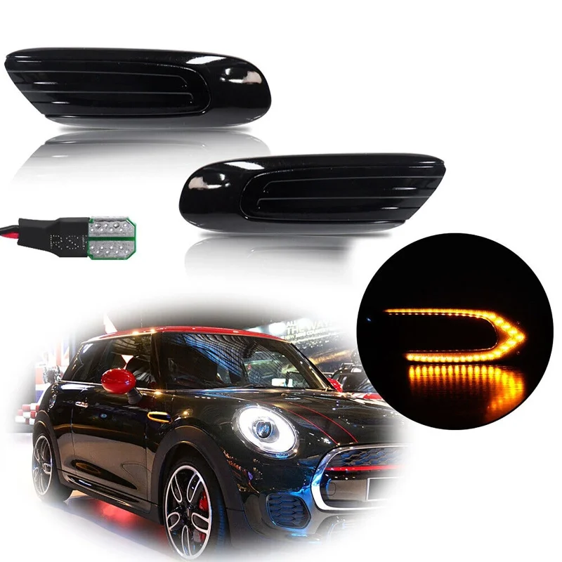 2 pces led dinâmico lado marcador luz fumado escudo âmbar transformar luzes de sinal para mini cooper f55 f56 f57 2014-2017