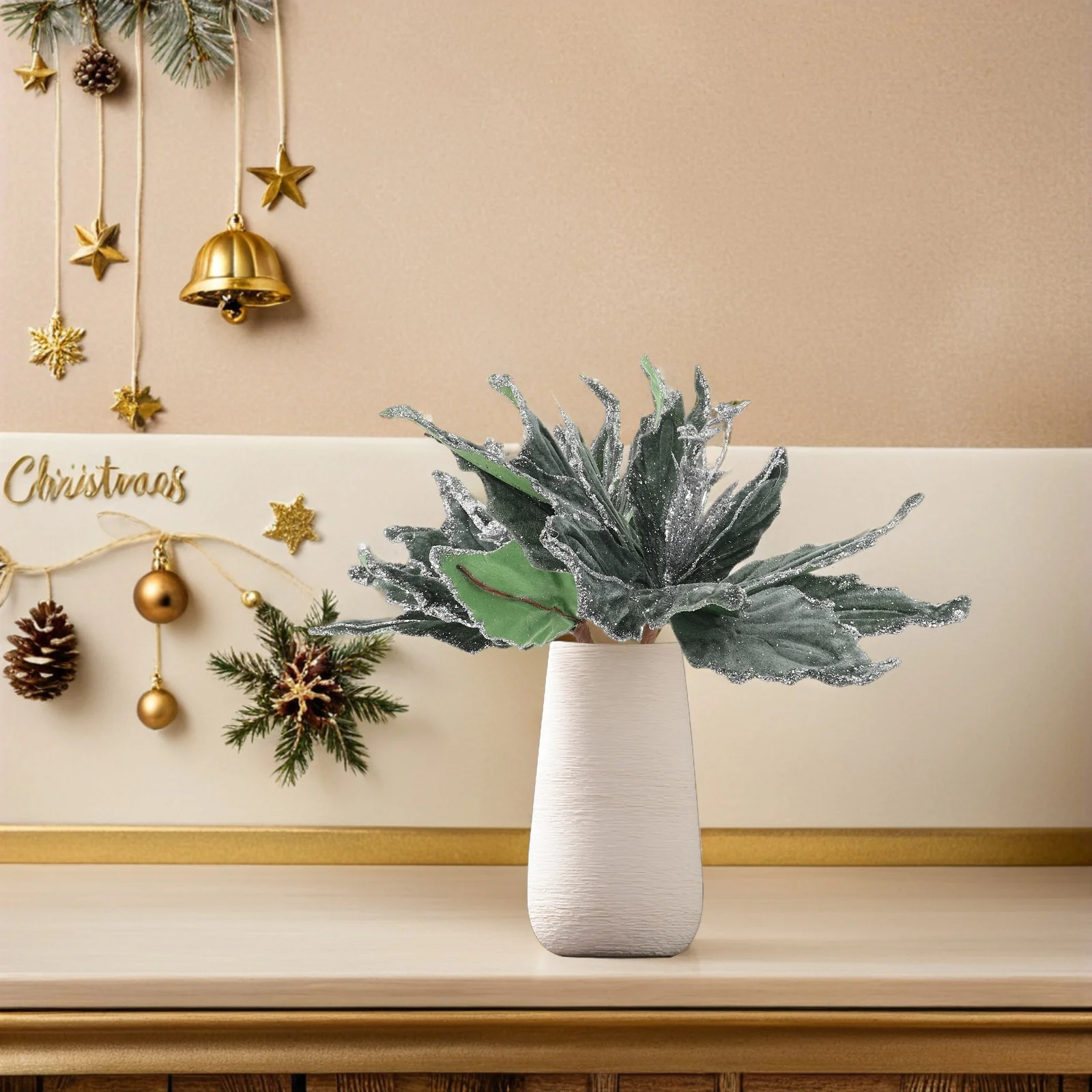 

2Pcs Artificial Glitter Poinsettia Christmas Flowers Sparkling Tree Wreath Garland Holiday Decor Outdoor Christmas Decorations