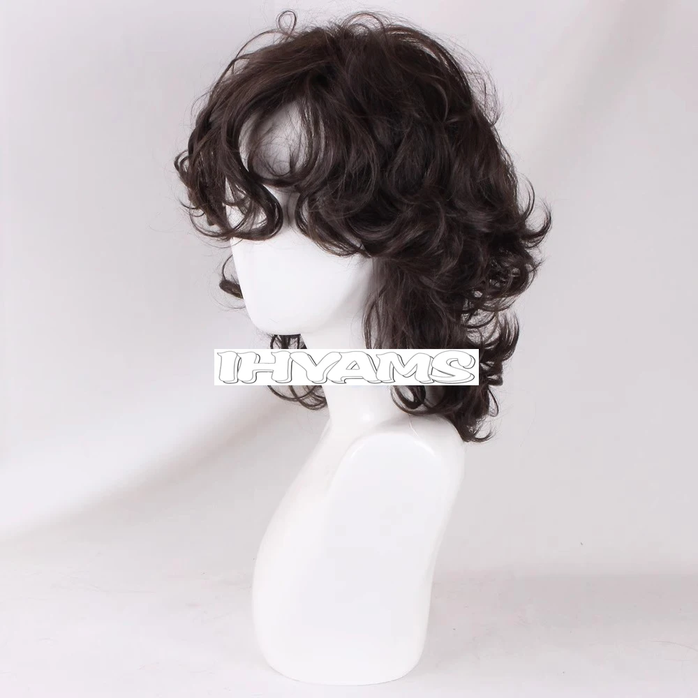 Hip Hop Cool Mullet hair Brown Short Mullet Cosplay Wigs Wolf tail hairstyle Curly Synthetic Heat Resistant Fiber