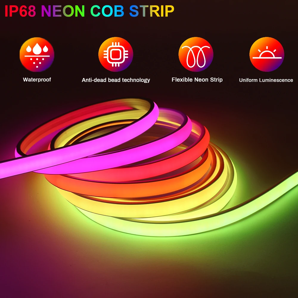 IP68 Waterproof RGBIC Neon COB LED Strip WS2811 Pixel Addressable LED Strip Light 24V Wifi BT FOB LED Tape Kit for Outdoor Decor