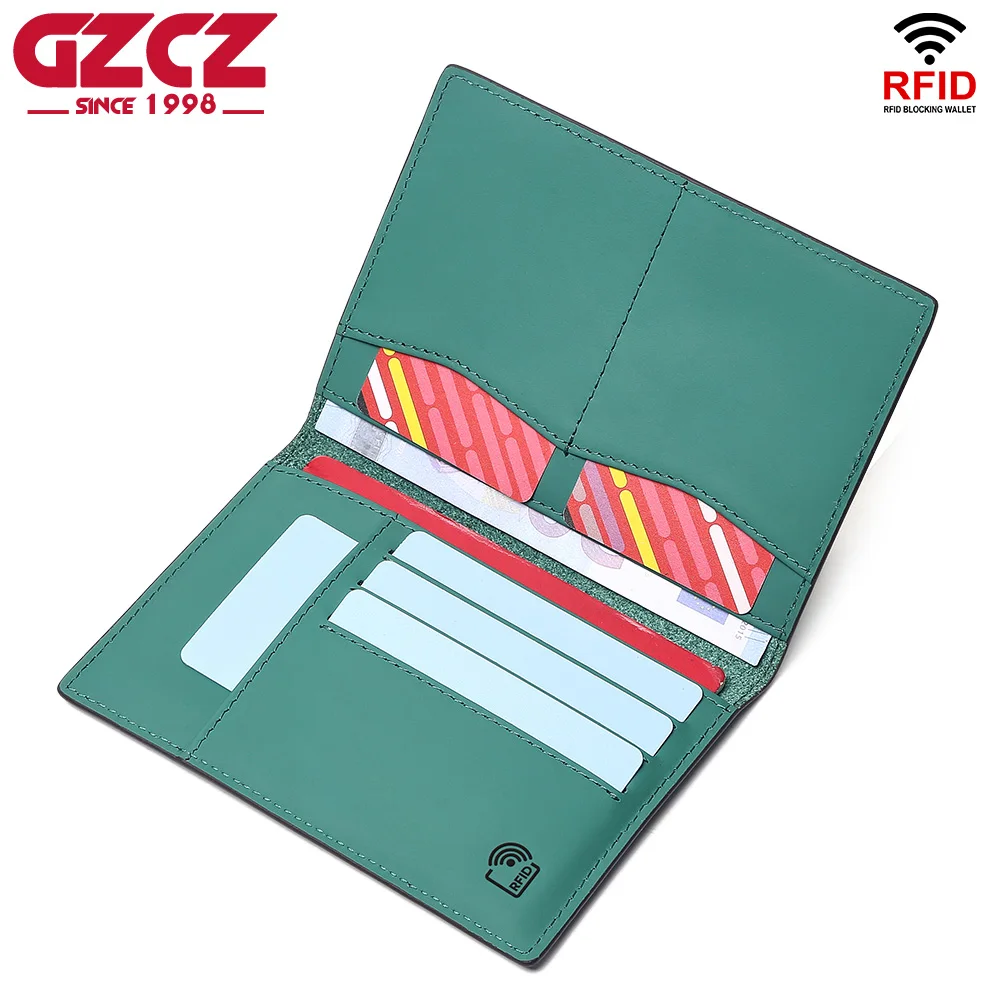 

GZCZ RFID-блокирующий держатель для паспорта со слотами для карт, натуральная кожа, многокомпонентный дорожный органайзер, сумка для денег для документов