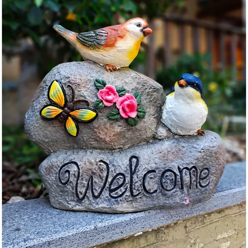 

Outdoor Resin Welcome Sign Cartoon Bird Courtyard Decorations Garden Scenery Home Decoration Exquisite Carving Guide Card