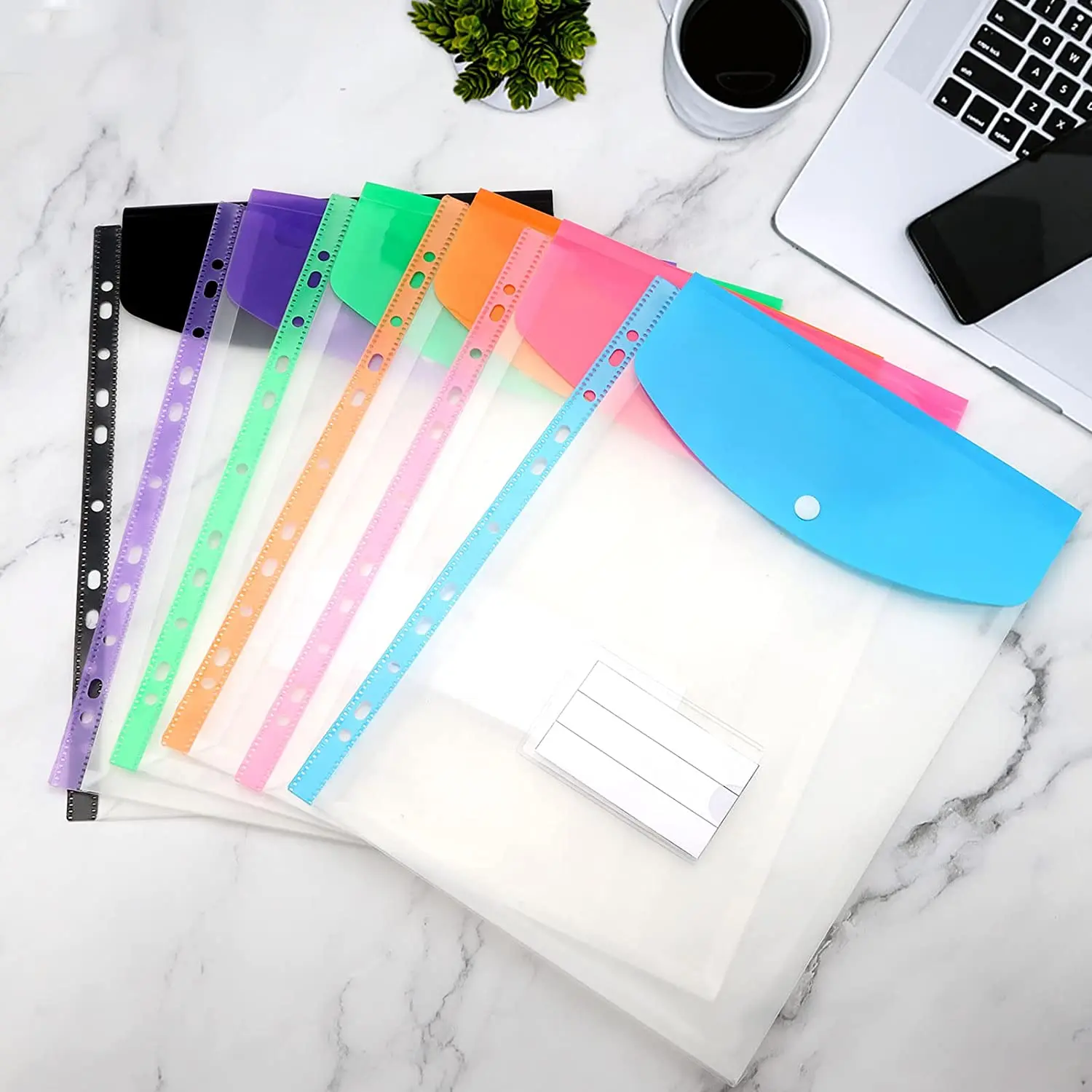 A4 Expandable Binder Pocket for 2/3/4 Ring Binder Heavy Duty Plastic Envelope File Folders with Snap Button and Label Pocket