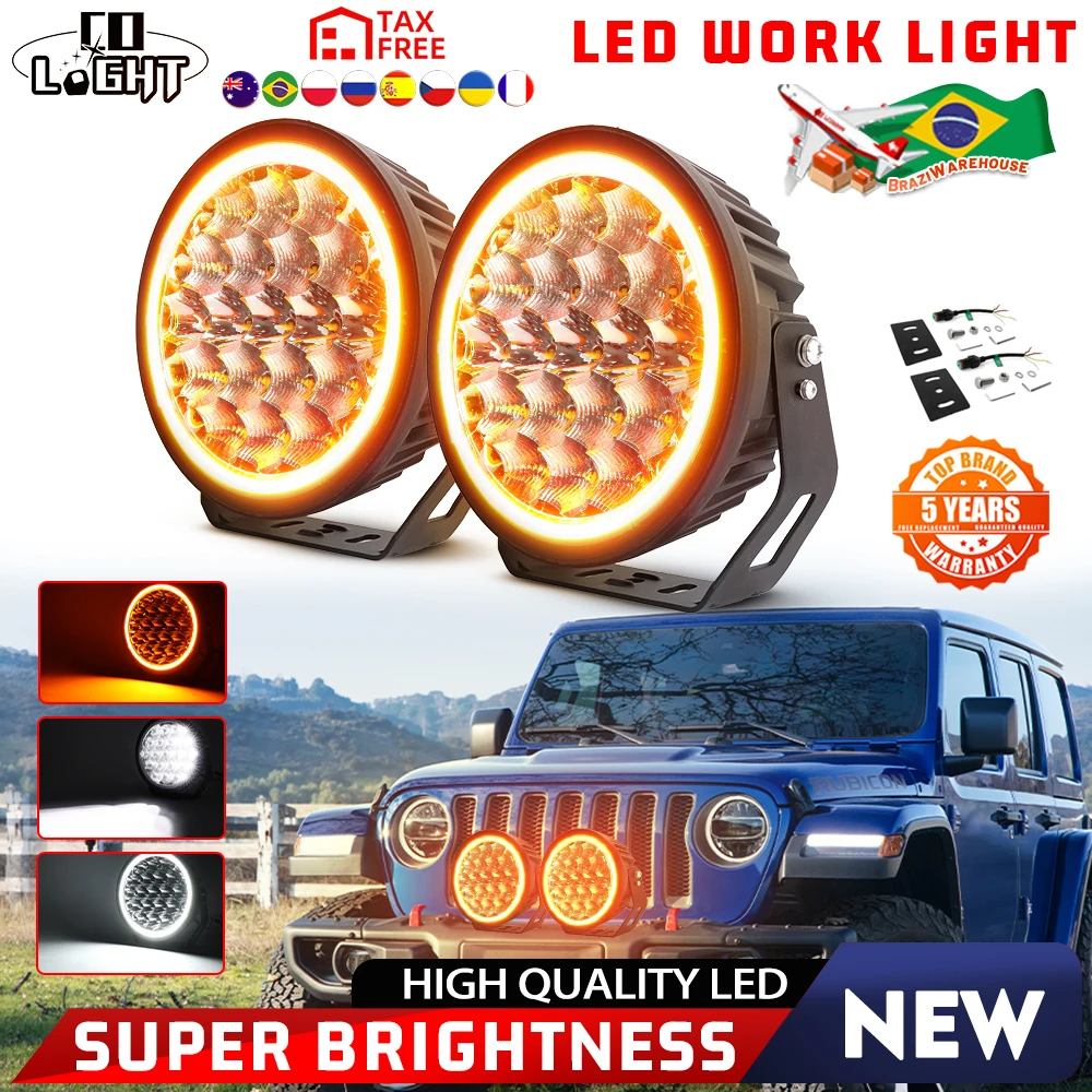 CO LIGHT 9inch LED Drving Light LED Offroad Work Light White/Amber Combo Beam DRL for Car SUV Trucks 4x4 ATV UTV Pickup 12V 24V