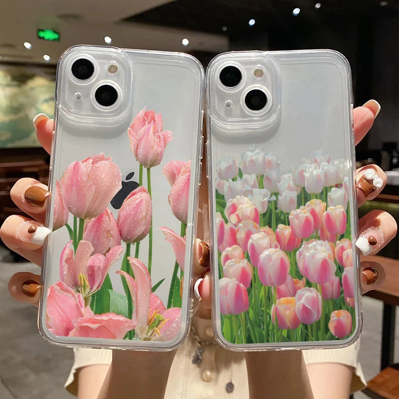 Fresh Flowers Clear Phone Case For iPhone 15 14 13 11 12 Pro Max Time Flower Cases For iPhone 7 8 Plus SE2 X XS XR Back Covers