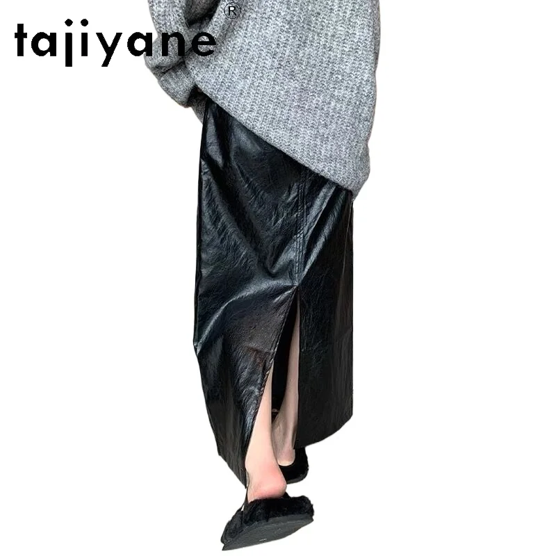 

TAJIYANE Genuine Leather Long Skirt Real Sheepskin New Arrivals Black Skirts for Woman 2025 Spring Women Clothing Faldas Largas