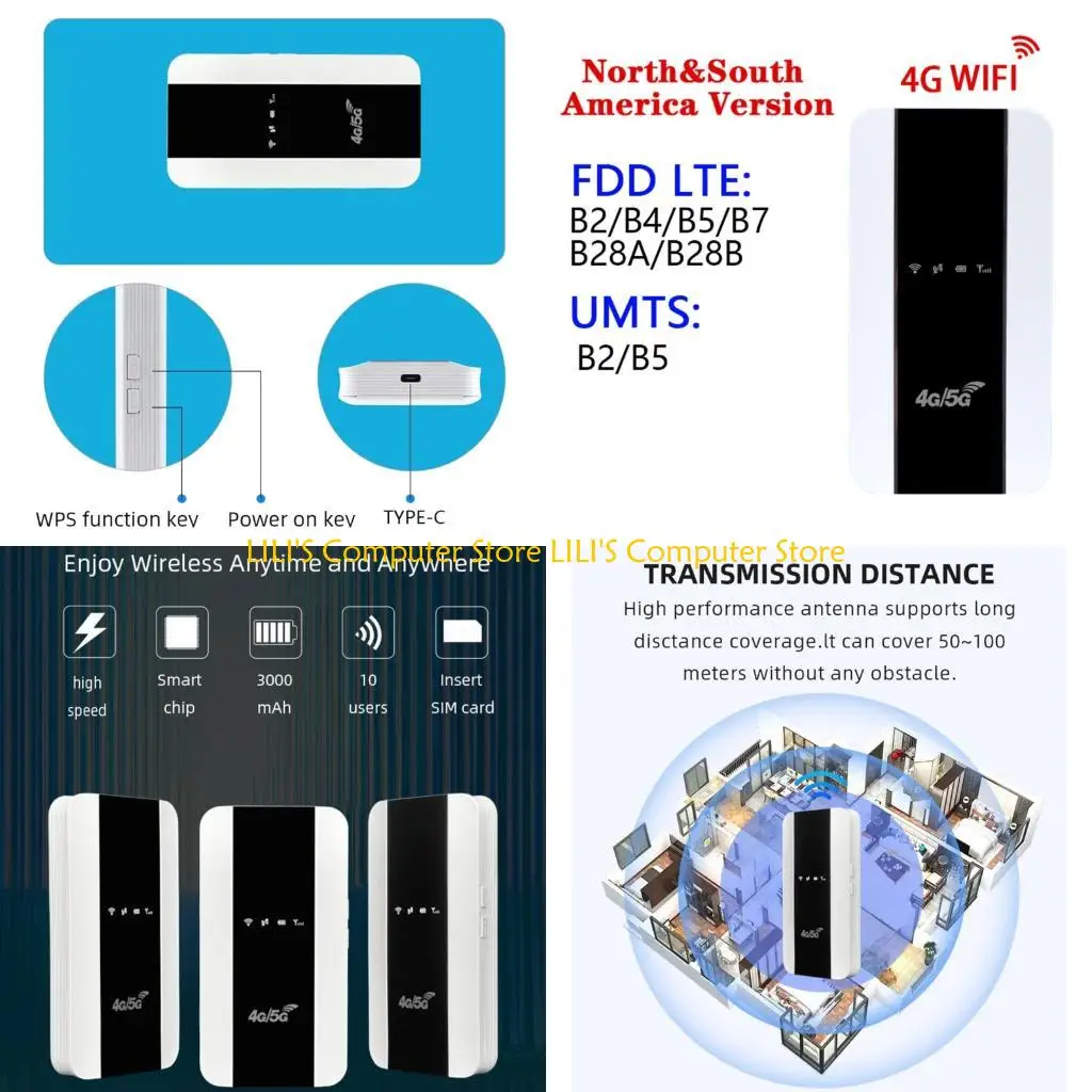 موجهات A52B المحمولة 4G LTE WiFi لأوروبا وآسيا والسفر واتصالات الأجهزة المتعددة وتصميم ABS وبطارية طويلة #1