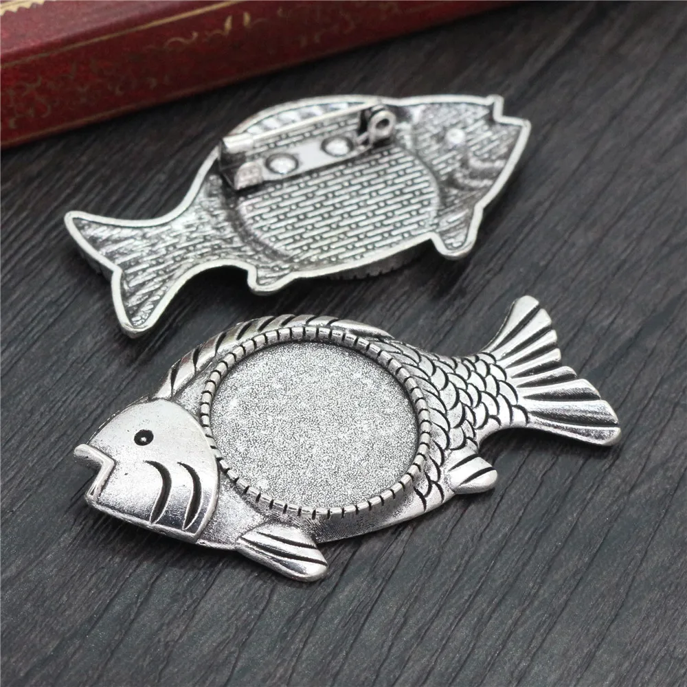 5pcs 20mm Inner Size Antique Silver Plated And Antique Bronze Colors Plated Brooch Pin Multi Styles Cabochon Base Setting