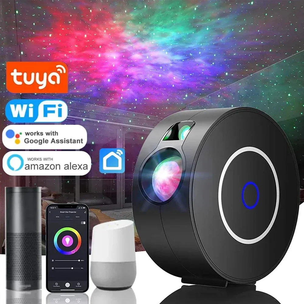 Tuya WiFi Smart Aurora Galaxy Star Projector Night Light Galaxy Projector Light APP Work Google Home Starry Sky LED Night Light