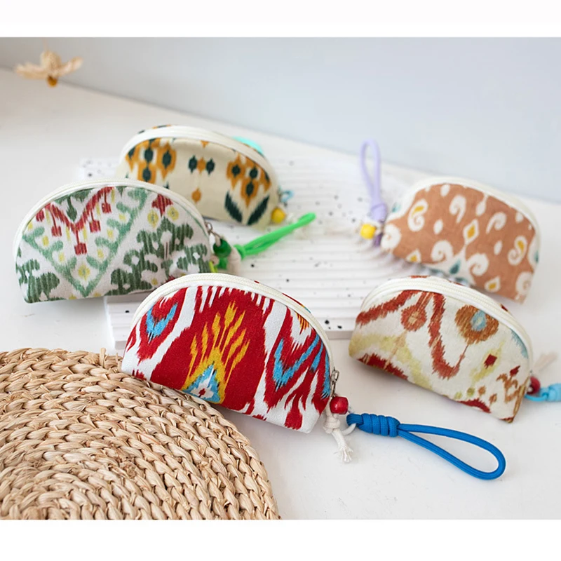 

5 шт. кошельки для монет женские хлопковые геометрические принты в форме полумесяца дорожная сумка для хранения