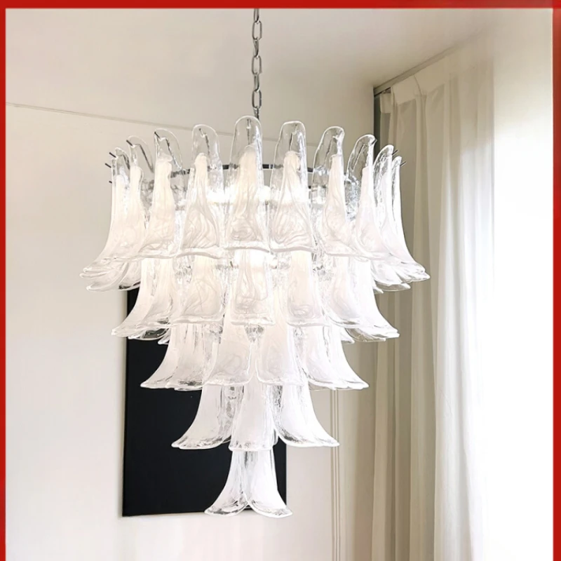 

Y French luxury handmade glass chandelier, retro villa duplex floor light, American bedroom living room lighting fixtures