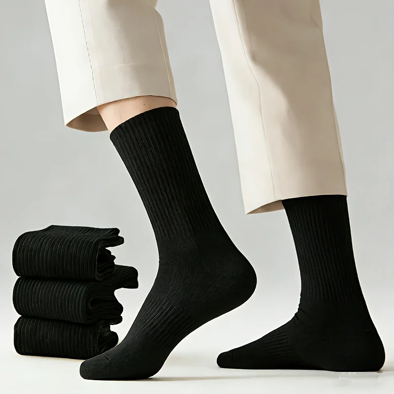 

3 пары мужских классических носков: однотонные, в рубчик, черные, мягкие, удобные