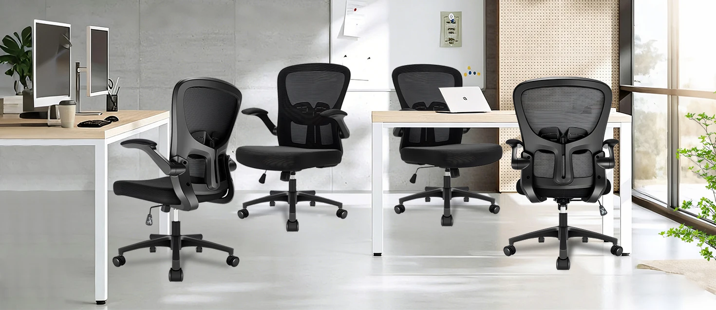 Durrafy Ergonomischer Bürostuhl, Schreibtischstuhl mit verstellbaren Armlehnen, Gaming-Stuhl, Bürostühle aus Netzstoff, Schwarz – Detail 2
