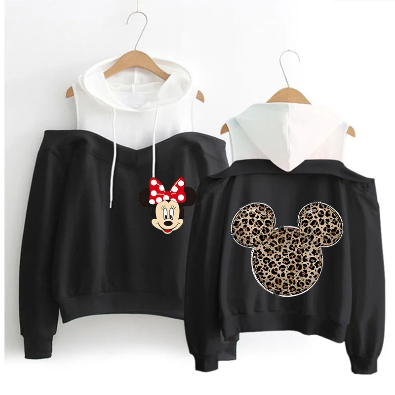 Y2k Hoodies Minnie Disney Hoodie Off Shoulder Mickey Mouse Women Sweatshirt Kids Boys Girls Harajuku Streetwear Clothes