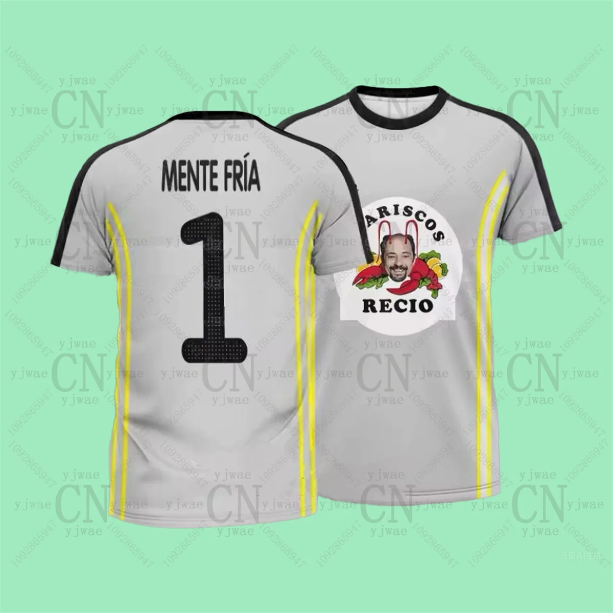 Amador & Vicente & Recio قمصان كرة القدم المأكولات البحرية الروبيان Recio تي شيرت مطبوع التجفيف السريع ملابس رياضية الصيف الرجال والنساء تي شيرت #4