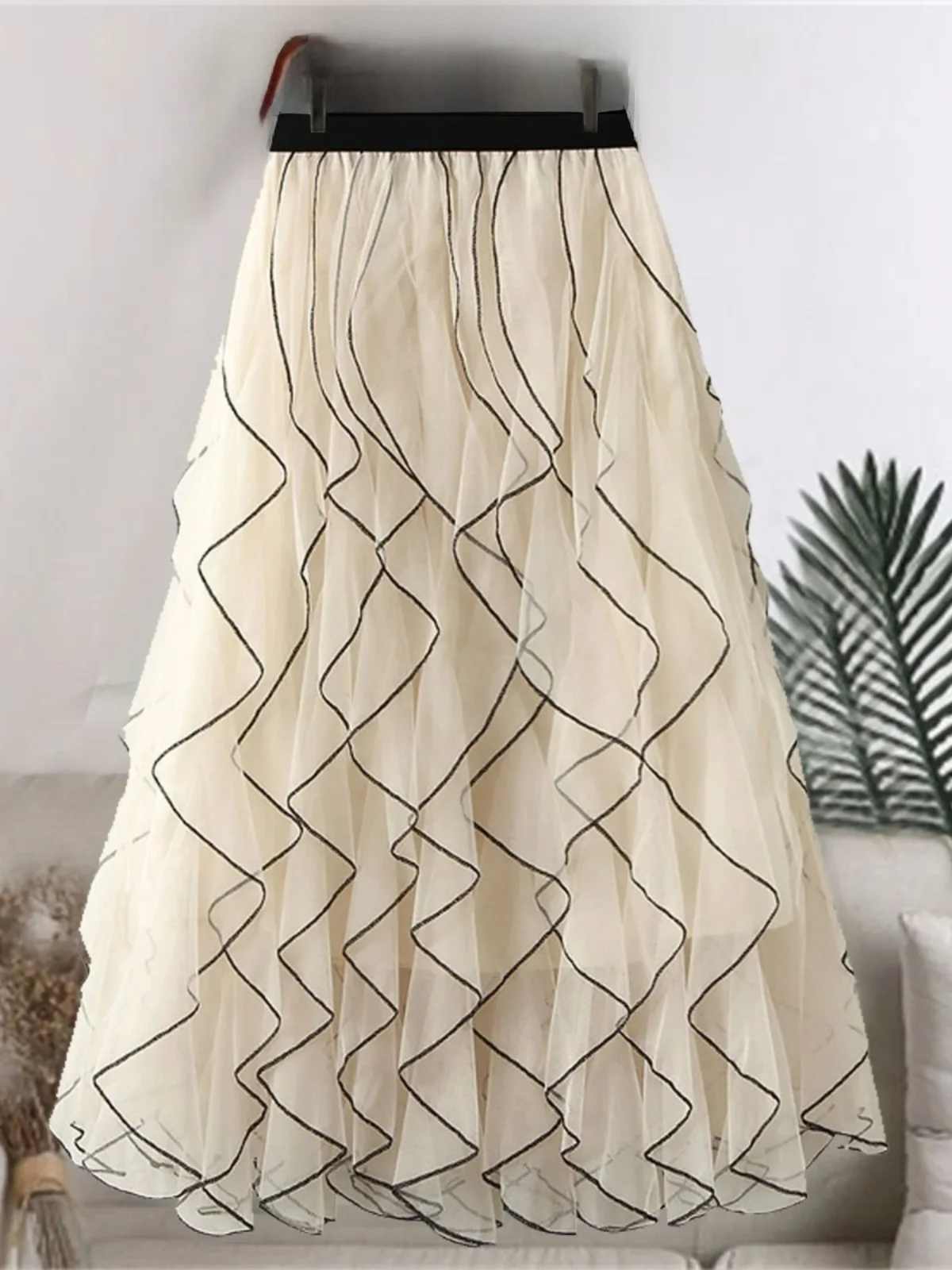 

Women's Long Skirt Wave Patterned Me Ruffled High Waist Street Sle Summer 2024 Other Material 00% High Quali Ladies Skirt