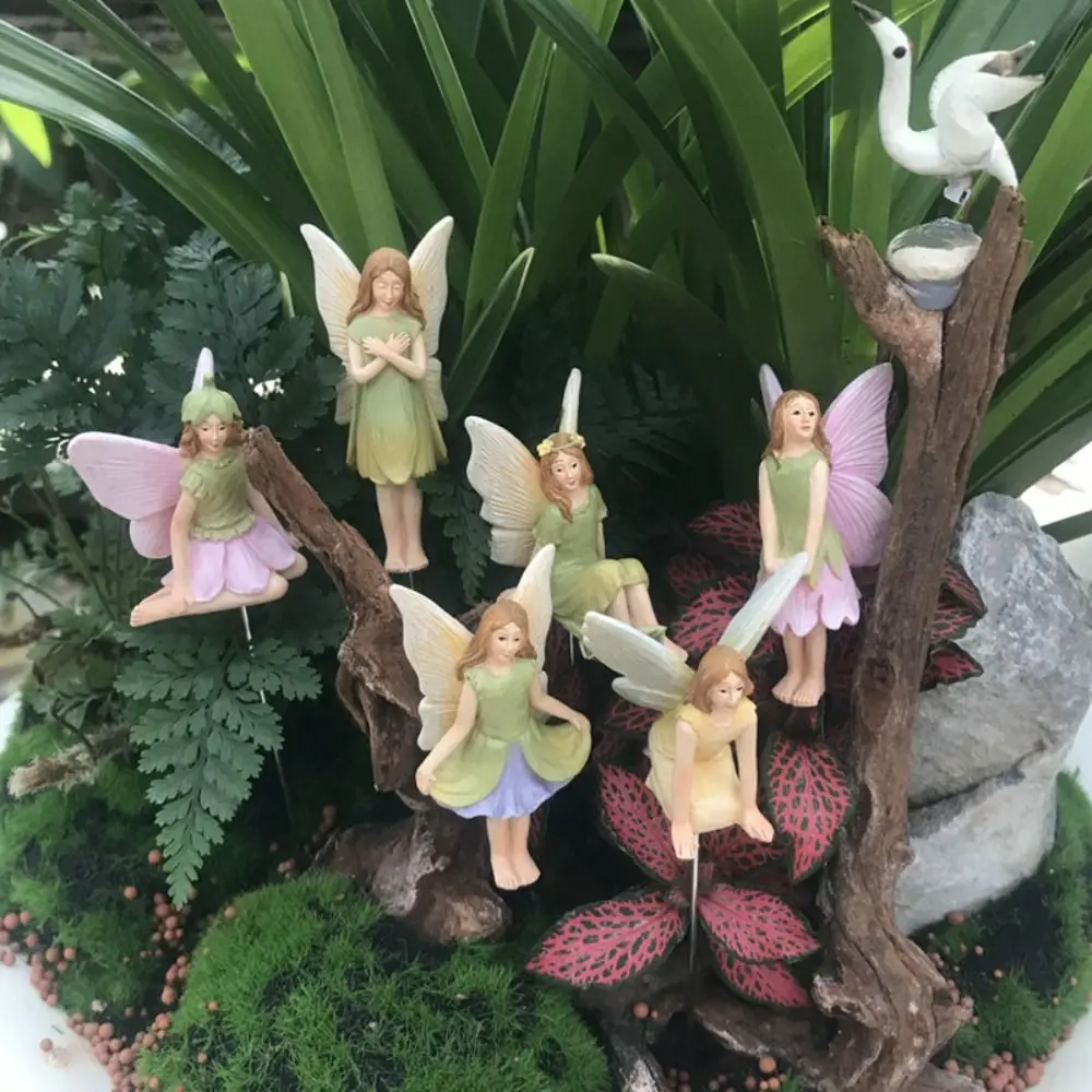 

6pcs Garden Decoration Resin Flower Fairy Plugin Set Cute Mini Miniature Figurines Waterproof Creative Fairy Model Gift