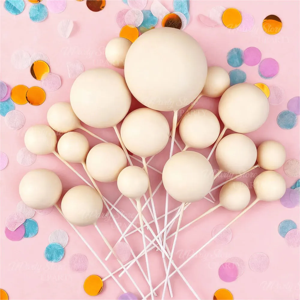 30 Stück beige Kugeln Kuchendeckel 2-4 cm Schaumstoffball Boho Creme Kuchendeckel für Geburtstag Babyparty Hochzeit Cupcake Kuchen Dekor Gastgeschenk – Detail 3
