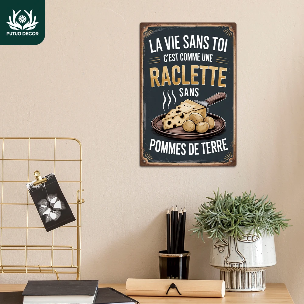 Putuo Decor 1 Stück französisches Vintage-Metallblechschild, La vie sans toi c'est, Wandkunst-Dekor für Zuhause, Café, Büro, Bar, Geschenk