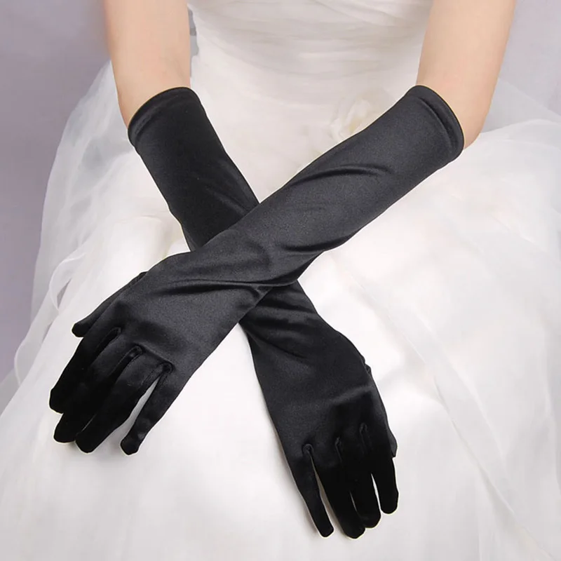 Classic Women Adult Black White Red Grey Opera/Elbow Stretch Satin Finger Long Gloves Women Flapper Gloves Matching Costume