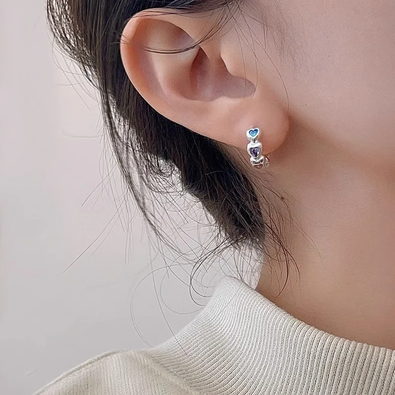 VENTFILLE 925 Sterling Silver Love Herat Earring for Women Irregular Multicolour Zircon Sweet Romantic Jewelry Gift Dropshipping