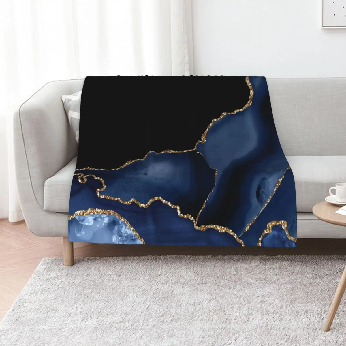 Navy & Gold Agate Texture 03 Throw Blanket Furry blankets and throws Sofa decorative cosplay anime Flannel Blankets