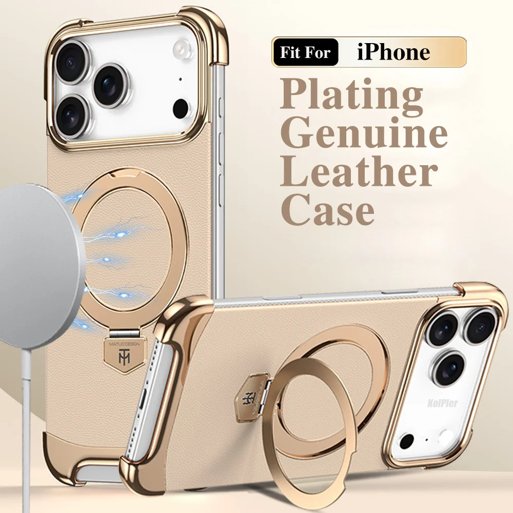 

Чехол для телефона с магнитным держателем для iPhone 17 PRO MAX AIR без границ, простой кожаный чехол Fulcrum