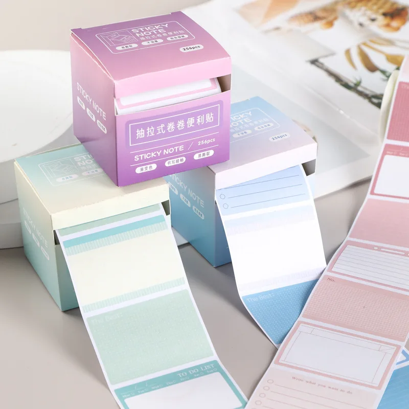 256pcs/Box Pull-out Sticky Notes Fully Adhesive Tearable Sticky Notes Stickers 8 Formats Ideal for Office Student and Home Use