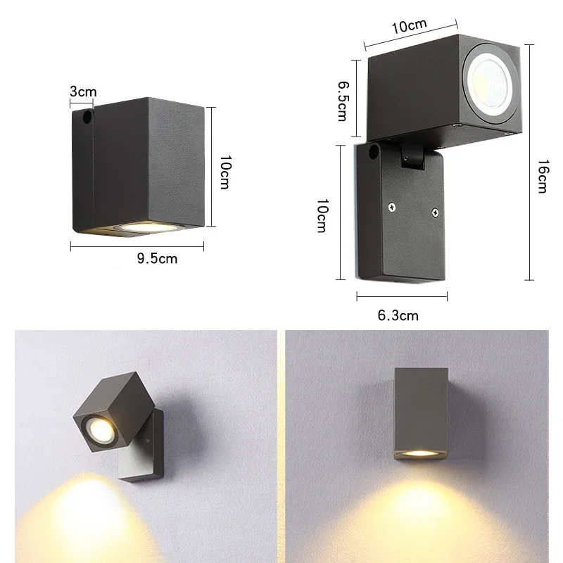 Регулируемая яркость 90 °, водонепроницаемая энергосберегающая настенная лампа, наружное освещение для улицы, светодиодный Yard, украшение для балкона