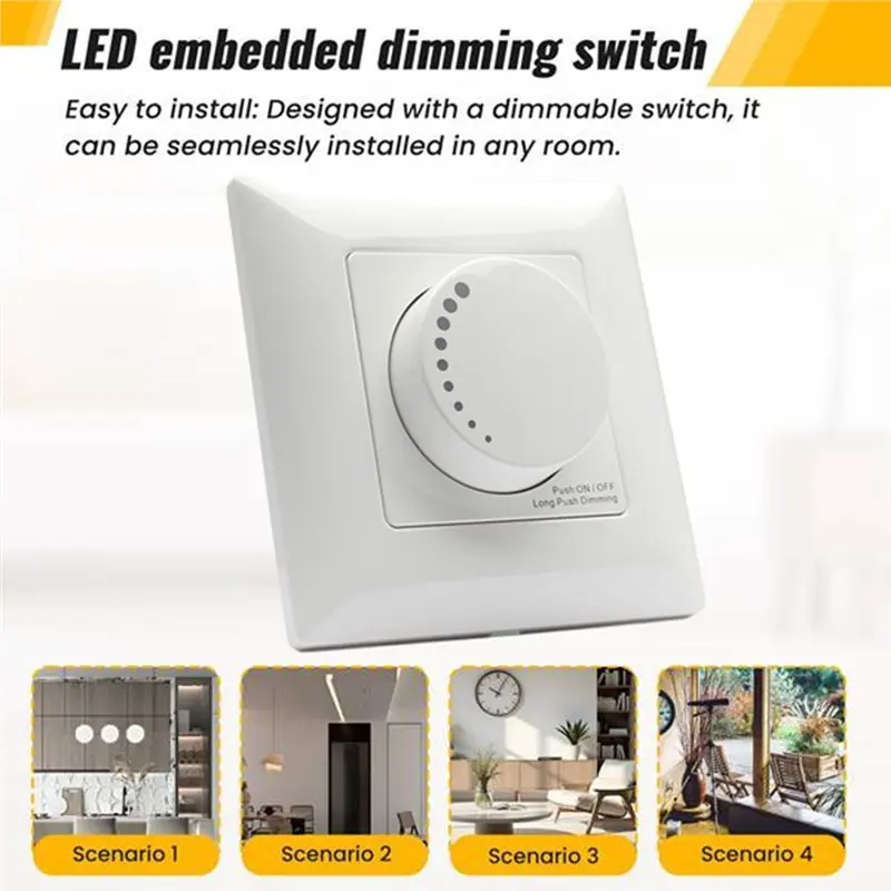 ABLK Rotary Dimmer Switch For 5-300W Dimmable LED, CFL And Incandescent Light Bulbs Flush Mount Design Light Switch