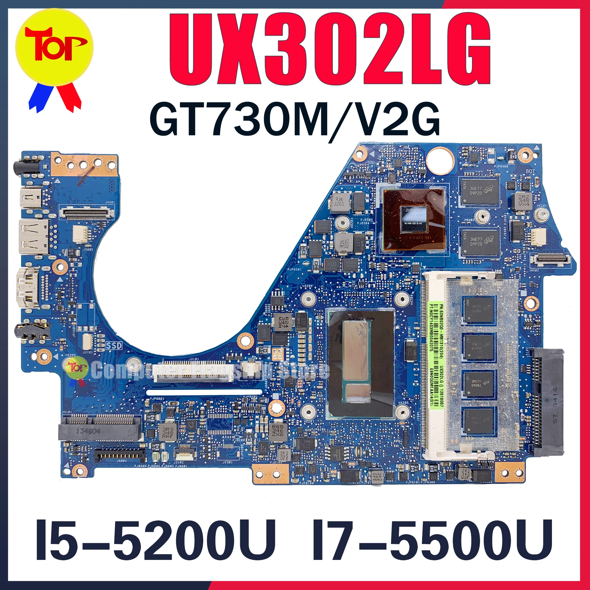 UX302LA Mainboard For ASUS Zenbook UX302L UX302 UX302LG Laptop Motherboard Main Board i3 i5 i7 CPU 4G-RAM GT730M/UMA 100% Test