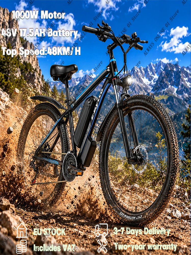 Elektrisches Mountainbike für Erwachsene, 1000W Hochleistungs-Peak-Motor, 48V17.5Ah Lithium-Akku, Pendler-E-Bike, 29-Zoll-All-Terrain-Reifen, für den täglichen Gebrauch, Ausflüge, Offroad-E-Bike,