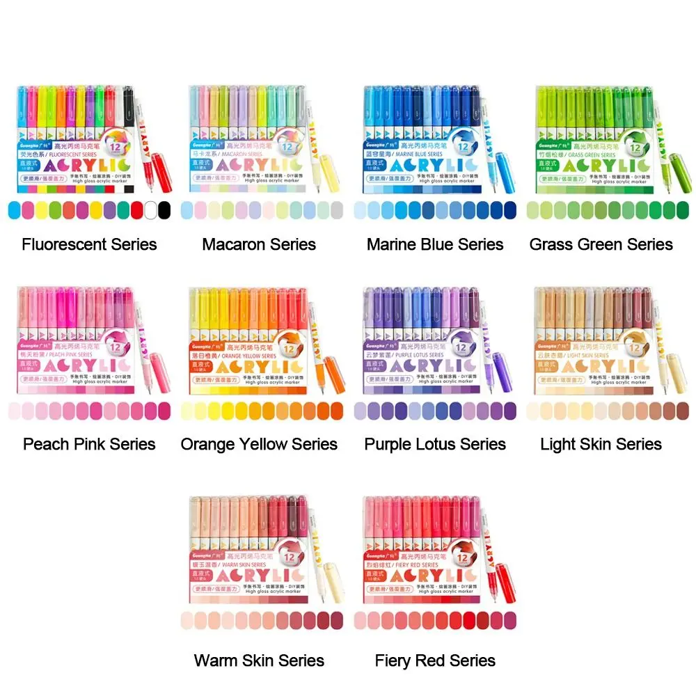 12-Colors قلم تحديد أكريليك هاردهيد التجفيف السريع الفن المائية القلم عالي اللمعان ألوان نابضة بالحياة اللوحة قلم ملون Crafts بها بنفسك الحرف