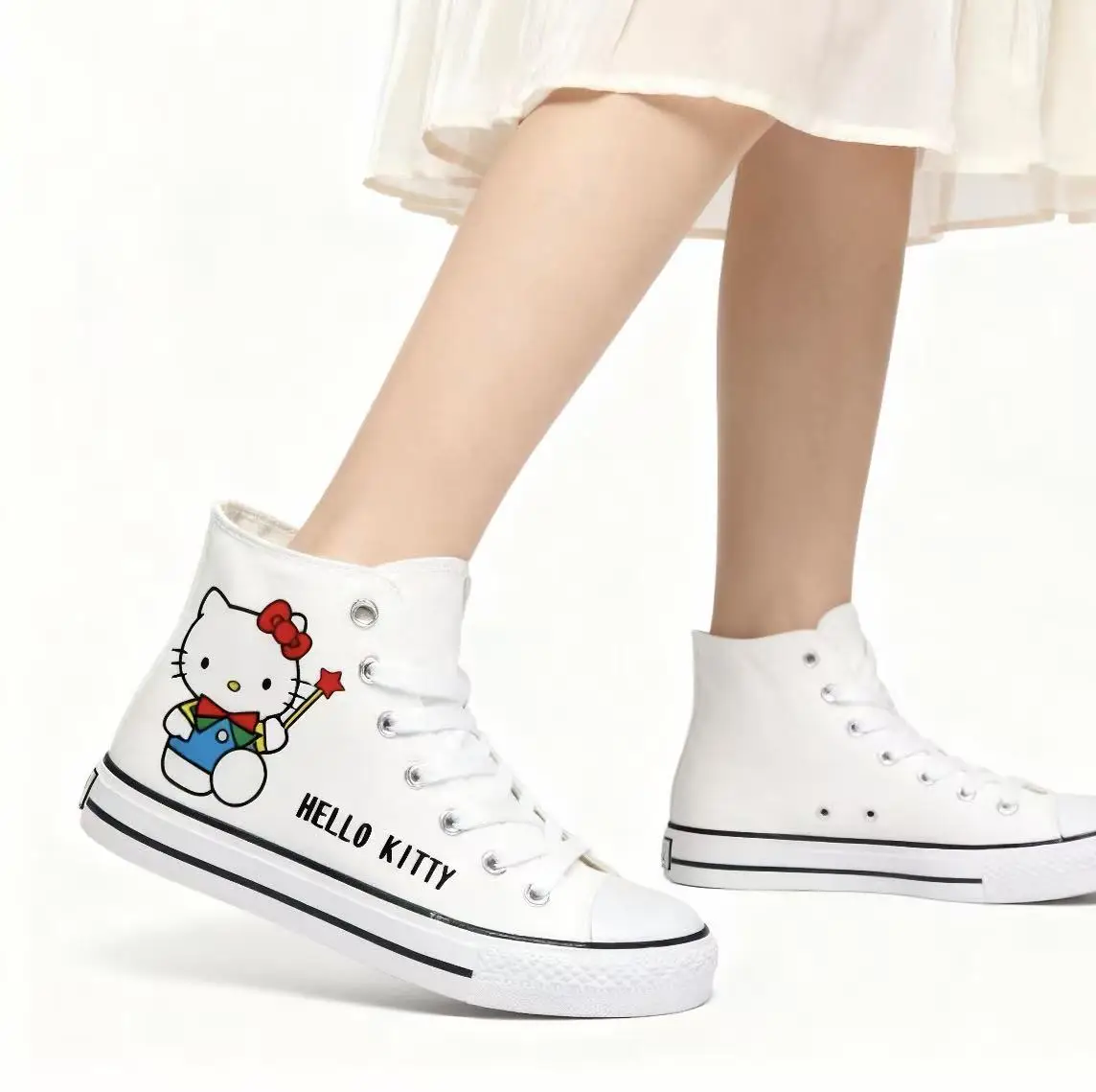 

New KT Kawaii Canvas Shoes Women Men Anime Fashion Unisex Thin Casual Students Spring Autumn High-top Sports Flat Sneakers Gifts