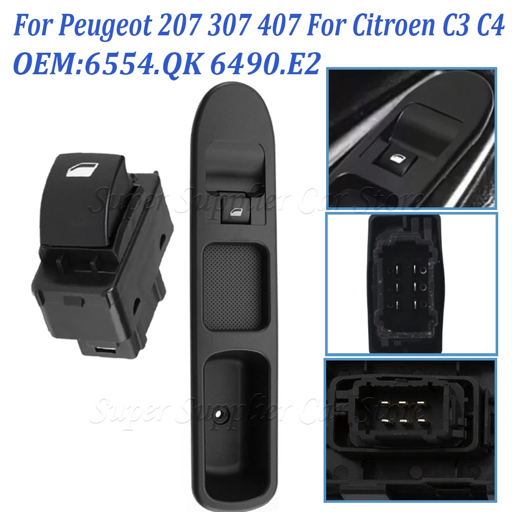 

Новый электрический переключатель управления стеклоподъемником автомобиля 6490.E2 6554QK Uint, передняя сторона пассажира, 6 контактов для Peugeot 207 6554.QK