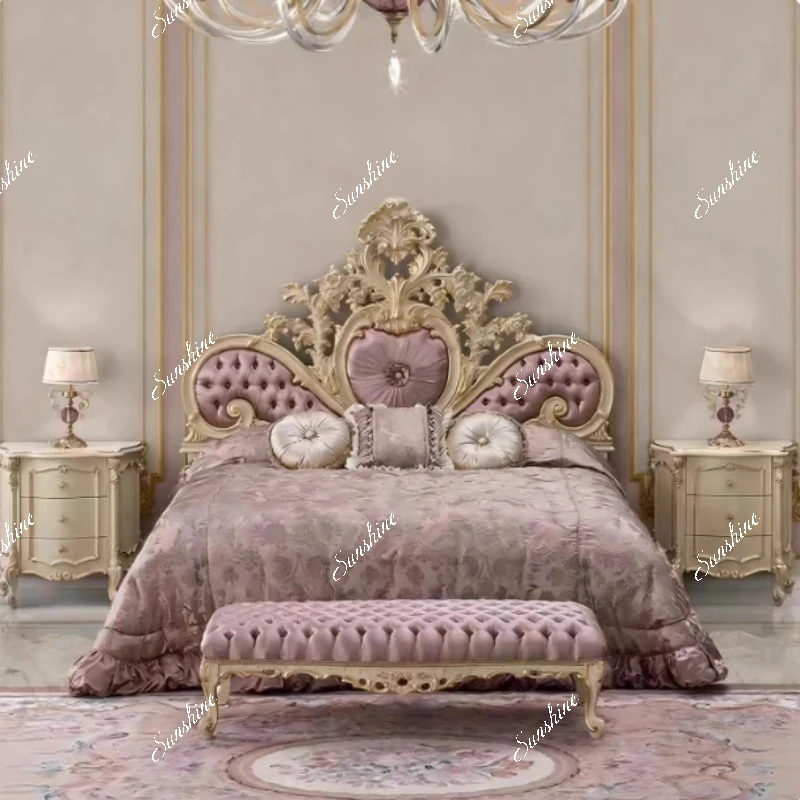 

Villa master bedroom carved double bed luxury princess bed