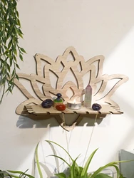 Wooden Lotus Crystal Display Stand，Hollow-Out Design Crystal Holder Shelf for Healing Stones, Essential Oils, Spiritual Decor