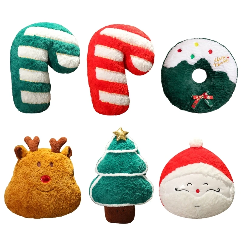 Plushie Cushion Lovely Christmas Candy Cane, Snowman,Tree,Reindeer,Wreath Pillow Cushion for Nursery and Living Room