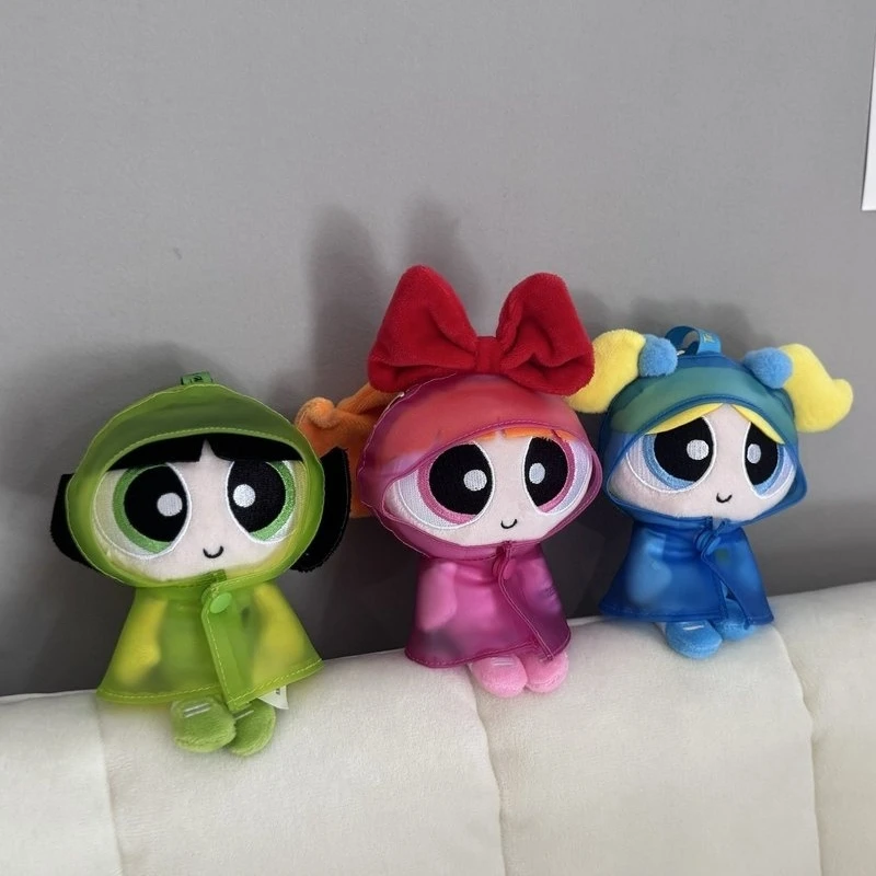 

HUGKIS Anime Cartoons The Powerpuff Girls Raincoat Plush Keychain Toys Cute Stuffed Doll Bag Pendant Charm Girl Birthday Gifts
